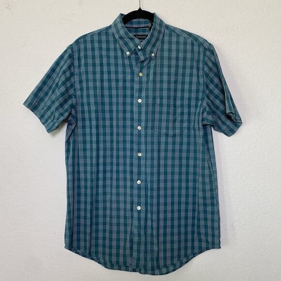 Van Heusen Classic Fit Short Sleeve Button Down Teal Mens Medium Preppy Timeless - Picture 1 of 10